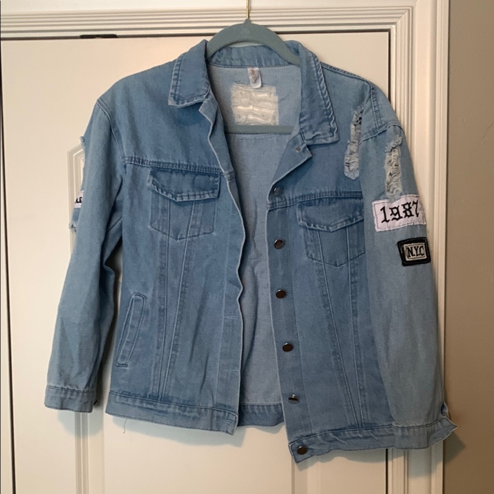 Blue Denim Jacket With Graphic Patch - image 2